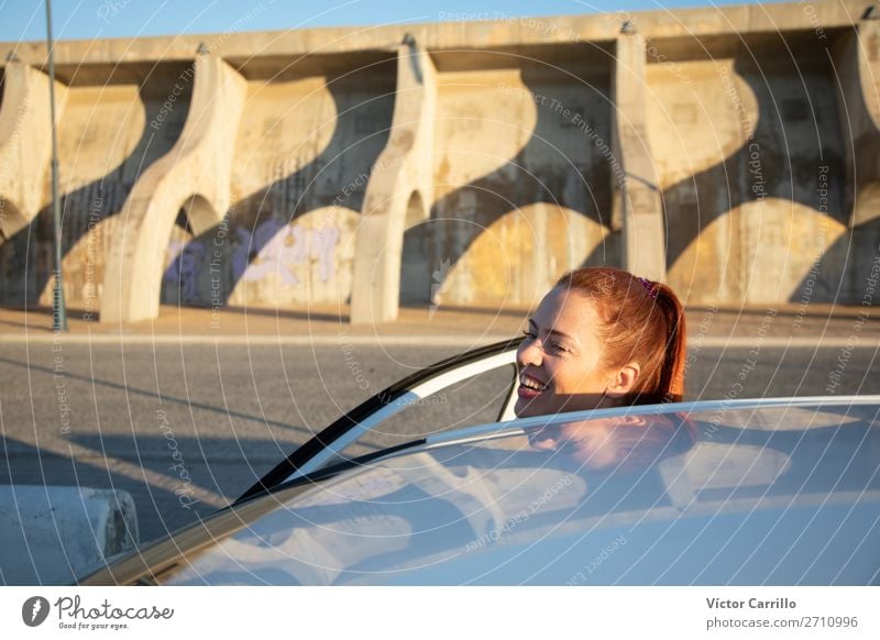 Young Red haired Woman traveling in a car Lifestyle Young woman Youth (Young adults) Adults 1 Human being 30 - 45 years Transport Vehicle Car