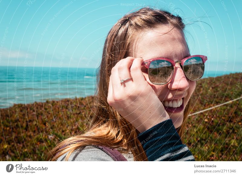 Pretty Girl With Sunglasses Near Beach in California Vacation & Travel Tourism Summer Ocean Human being Feminine Young woman Youth (Young adults) Woman Adults