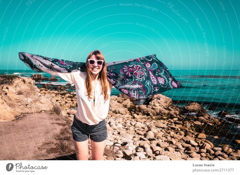 Young Girl near Pacific Ocean in California Vacation & Travel Tourism Trip Adventure Summer Beach Waves Human being Feminine Young woman Youth (Young adults)