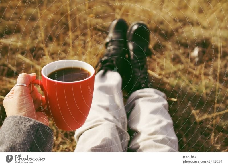 One people holding a cup of coffee or soluble cereals Nutrition Breakfast Organic produce Beverage Hot drink Coffee Tea Lifestyle Health care Relaxation Calm