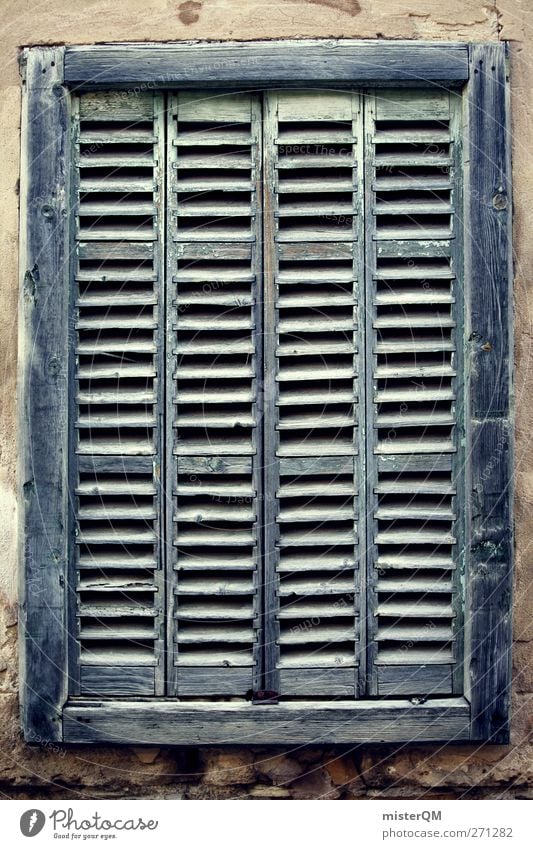 Closed. Art Esthetic Window Shutter Window board Window frame Windowsill View from a window Pattern Mediterranean Derelict Old Ancient Colour photo