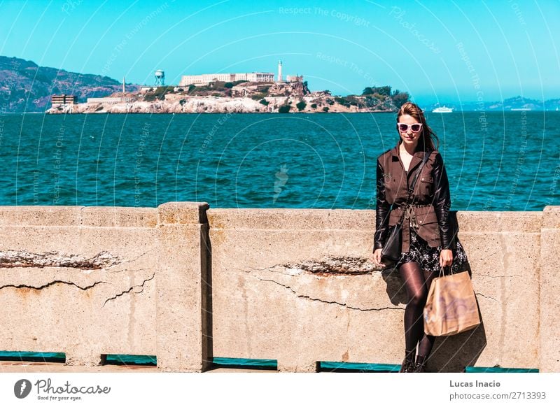 Girl in front of Alcatraz in San Francisco, California Vacation & Travel Tourism Summer Ocean Island Human being Feminine Young woman Youth (Young adults) Woman