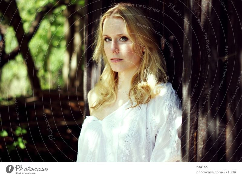 summertime III Hair and hairstyles Face Human being Feminine Woman Adults 1 18 - 30 years Youth (Young adults) Nature Beautiful weather Garden Park Forest Hut