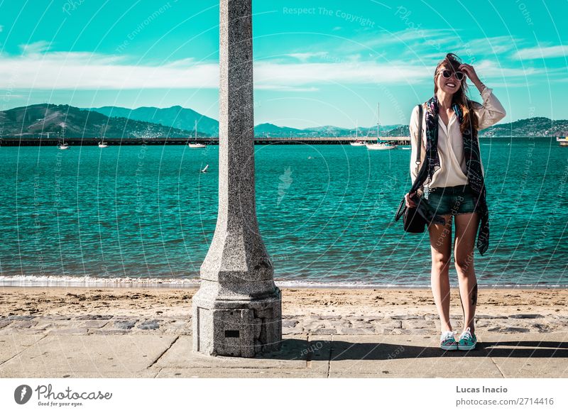 Girl at San Francisco Coast, California Vacation & Travel Tourism Summer Beach Ocean Human being Feminine Young woman Youth (Young adults) Woman Adults 1