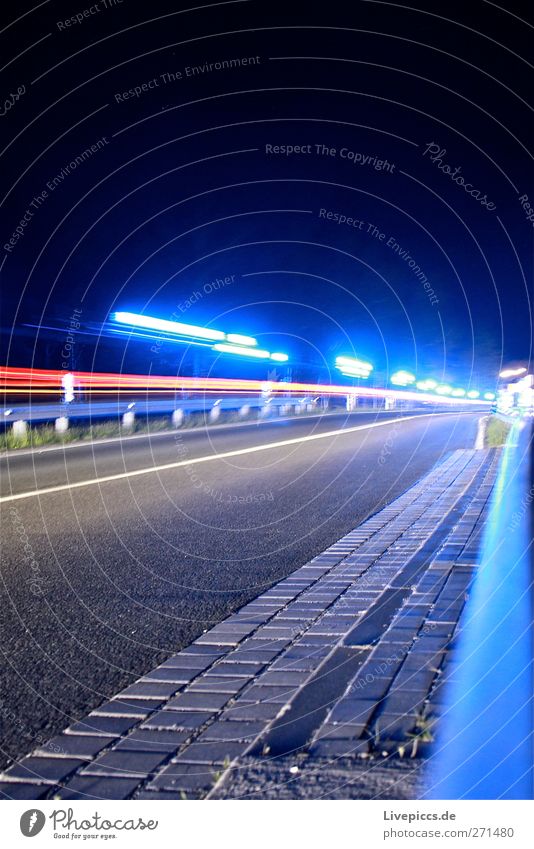 Blue light at night Services Transport Means of transport Traffic infrastructure Road traffic Motoring Street Bridge Vehicle Car Illuminate Colour photo