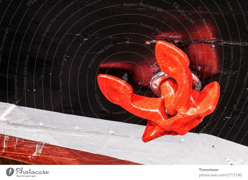 Anchoring at the Baltic Sea Vacation & Travel Navigation Inland navigation Watercraft Wood Metal Line Red Black White Reflection Hull Colour photo Exterior shot