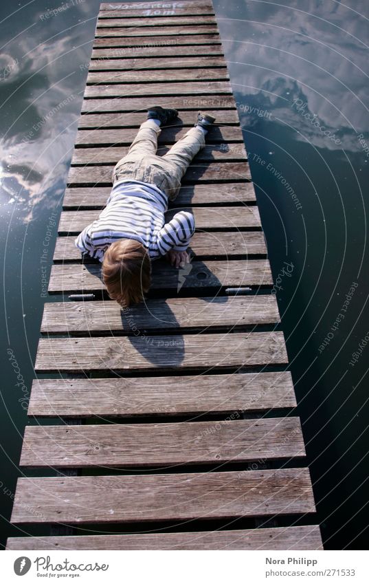 on a stairway Vacation & Travel Trip Summer Sun Human being Masculine Child Boy (child) Infancy Legs 1 3 - 8 years Environment Nature Water Sky Clouds Lakeside