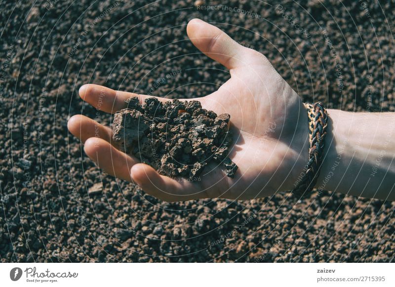 Close-up of a human hand holding some volcanic rocks Vacation & Travel Adventure Hiking Human being Masculine Hand Fingers 1 Nature Earth Stone Small Natural