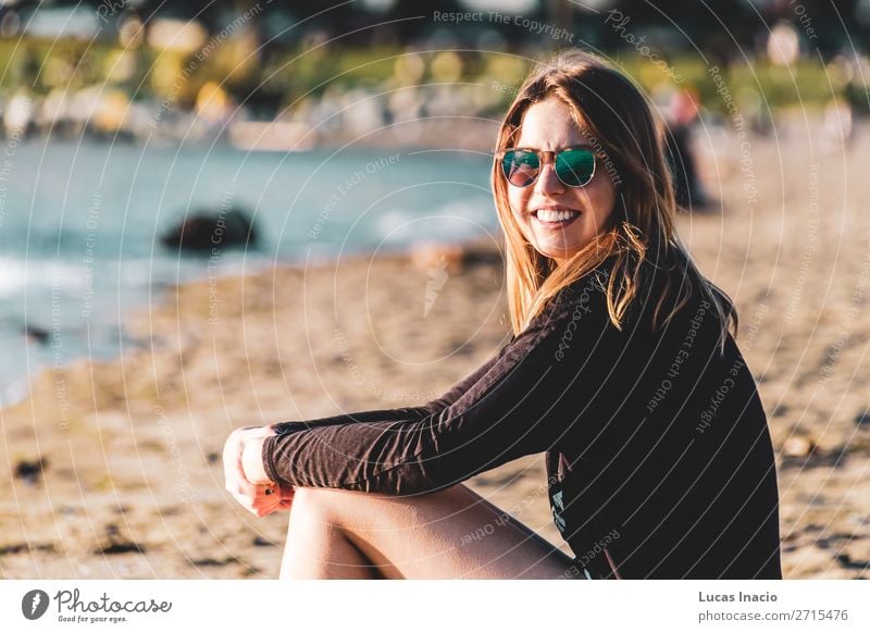 Girl at English Bay Beach in Vancouver, BC, Canada Happy Summer Ocean Human being Feminine Young woman Youth (Young adults) Woman Adults 1 Environment Nature