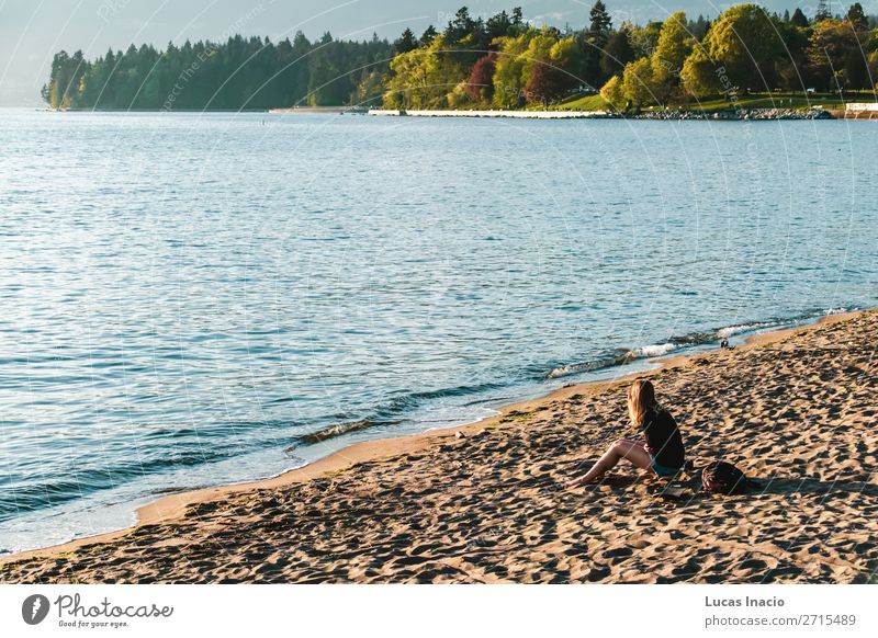 Girl at English Bay Beach in Vancouver, BC, Canada Summer Ocean Woman Adults Environment Nature Sand Tree Flower Leaf Blossom Park Coast Downtown Blonde