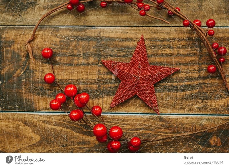 Red Christmas star with branch of berries Fruit Design Joy Happy Beautiful Winter Decoration Feasts & Celebrations Christmas & Advent Ornament Sphere Glittering