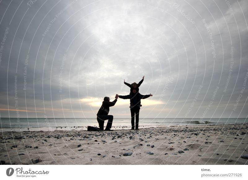 Hiddensee | Full shade with inlay Human being 3 Sky Clouds Horizon Coast Beach Whimsical Joy Fantasy Silhouette Bright background Clouds in the sky Cloud cover