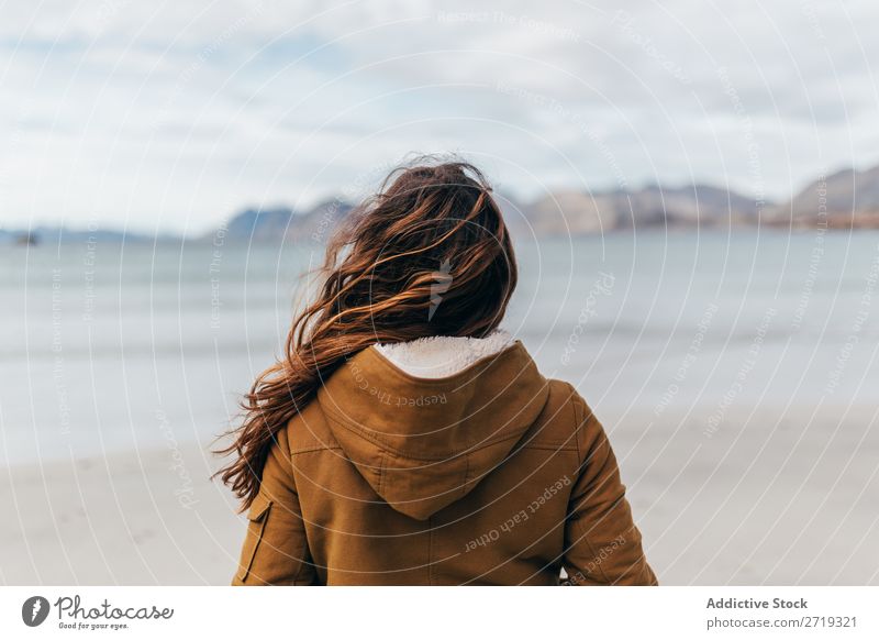 Woman posing at lake Tourist Lake Mountain Hill pretty Cheerful Water Human being Peak Nature Vacation & Travel Vantage point Picturesque Slagheap Landscape