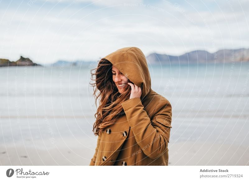 Smiling woman at lake Tourist Woman Lake Mountain Hill pretty Cheerful Water Human being Peak Nature Vacation & Travel Vantage point Picturesque Slagheap