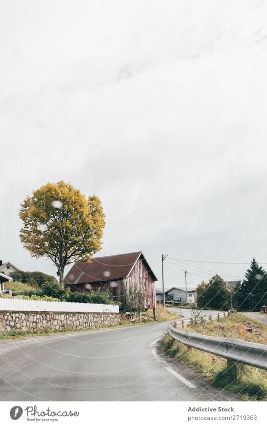 Narrow road in village Street Village Lanes & trails Trip Highway Nature Landscape Autumn Sky Vantage point Calm Peaceful Settlement