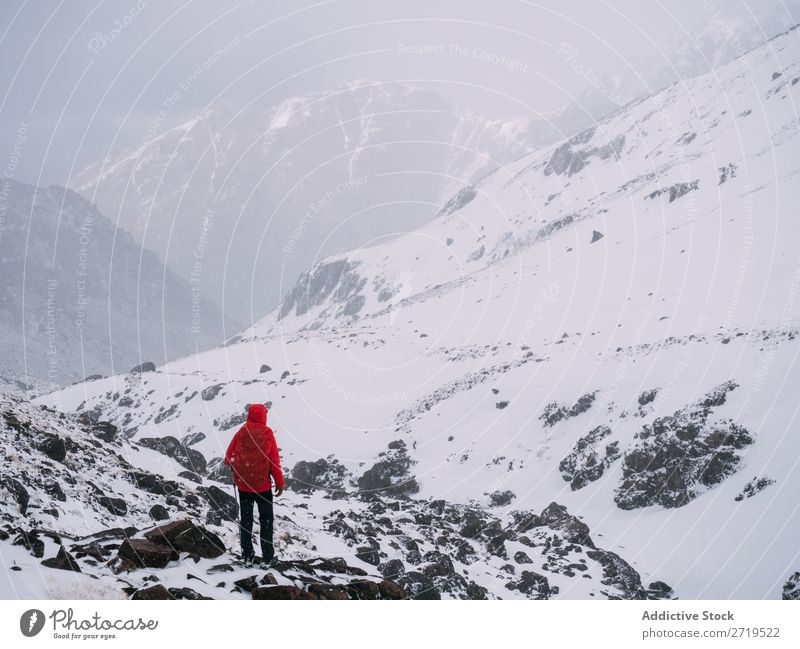 Anonymous person in snowy mountains Mountain Snow Tourism Landscape Winter Rock Vacation & Travel Nature Panorama (Format) Frozen White Valley Seasons Peak