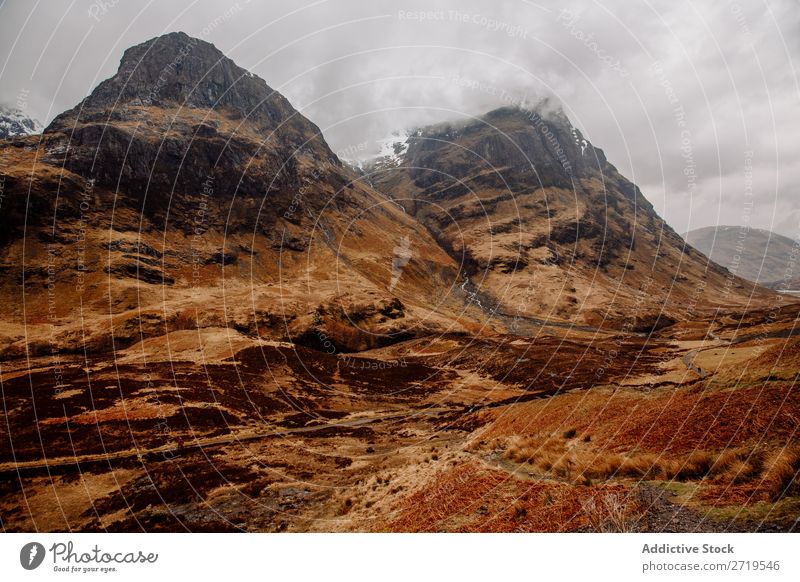 Foggy mountains and dry grass Mountain Clouds Grass Dry Nature Landscape Natural Vacation & Travel Rock Tourism Stone Scotland Forest Field Meadow Vantage point