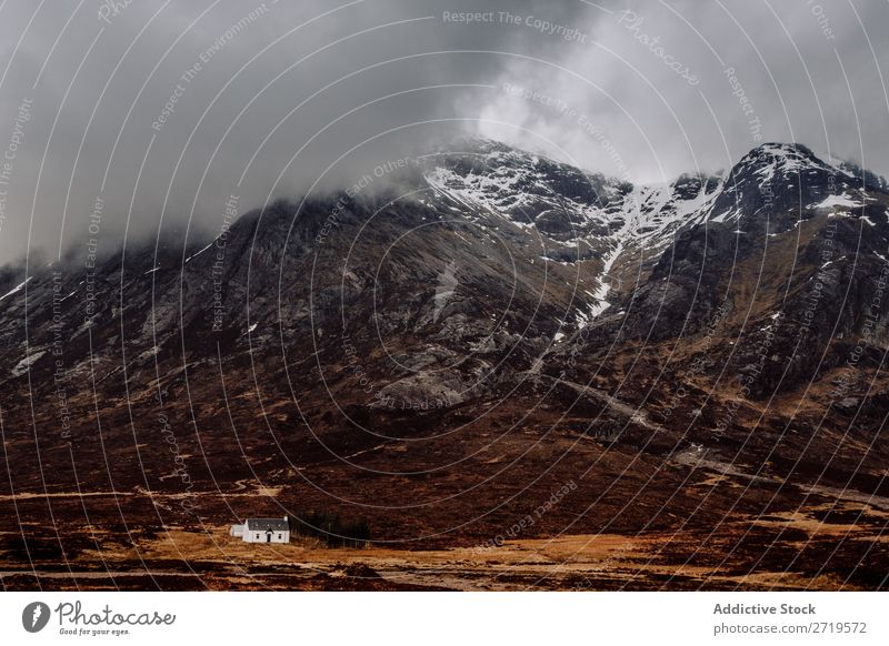 White house at big mountain Mountain Clouds Grass Dry House (Residential Structure) Small Nature Landscape Natural Vacation & Travel Rock Tourism Stone Fog Snow