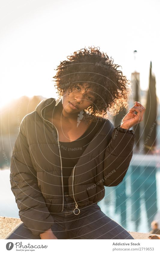 Stylish woman at city pond Woman Ethnic pretty Beautiful Youth (Young adults) Pond Park Cool (slang) City Town Style Portrait photograph Human being Attractive