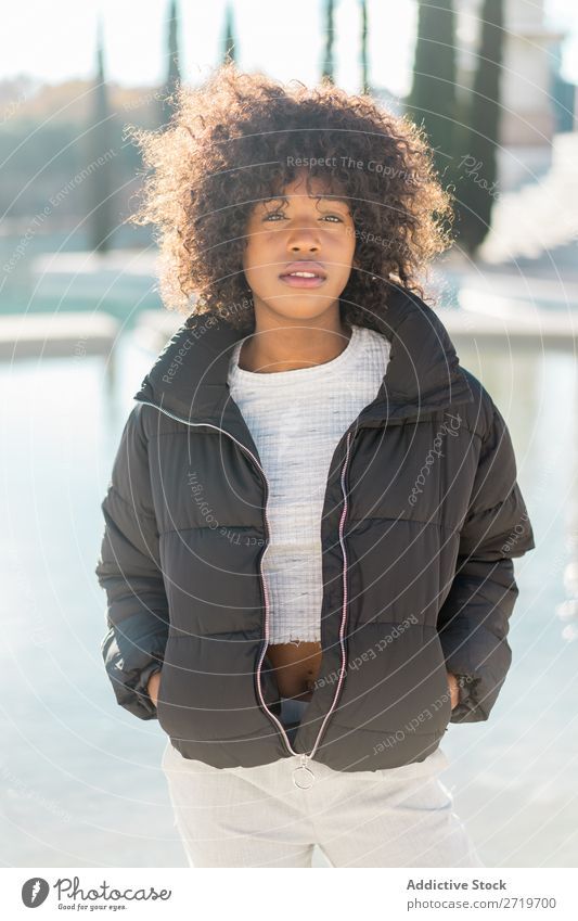 Stylish woman at city pond Woman Ethnic pretty Beautiful Youth (Young adults) Pond Park Cool (slang) City Town Style Portrait photograph Human being Attractive