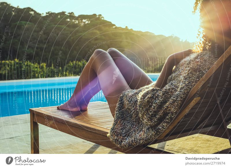 woman relaxing on a hammock enjoying sunset by the swimming-pool Beautiful Book Chair Comfortable Landscape Day Deck enjoyment Woman Garden Girl Green Hammock