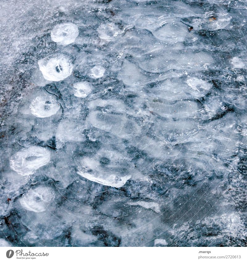 icy Nature Elements Winter Ice Frost Simple Cold Blue Smoothness Air bubble Colour photo Exterior shot Close-up Structures and shapes Deserted Copy Space left