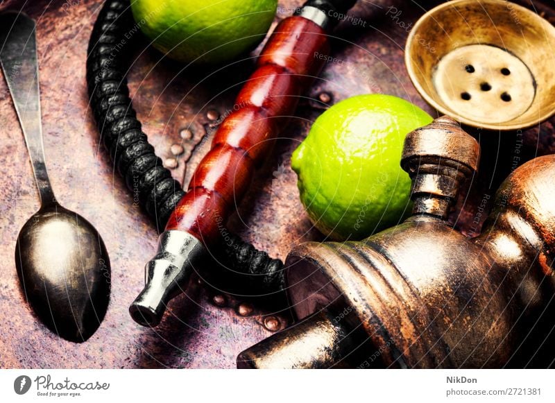 Turkish hookah with aroma lime shisha lemon citrus taste of lime smoking tobacco nargile smoke nicotine east relaxation fruit arabic mouthpiece pipe fragrant