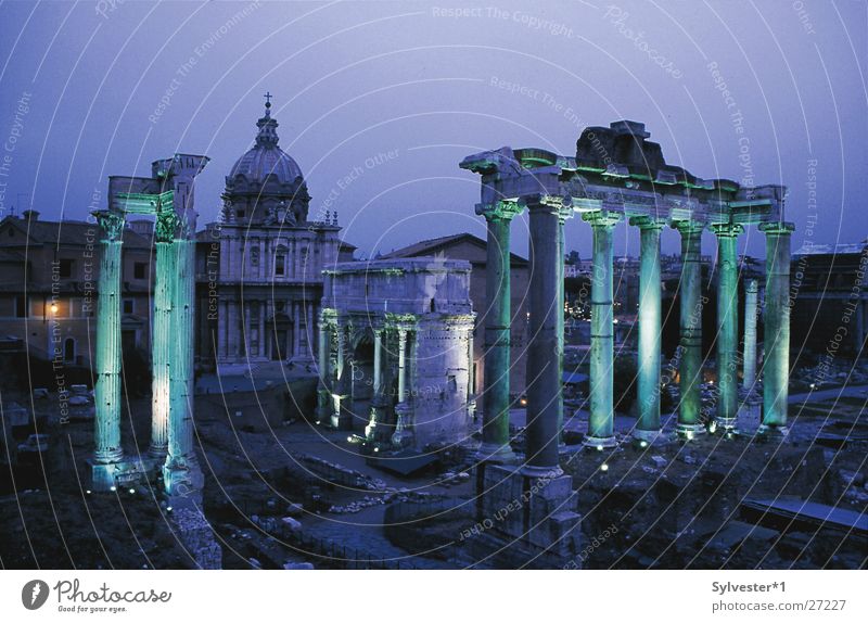 Roman Forum Rome Forum Romano Italy Night Green Light Ancient Europe Column Lighting