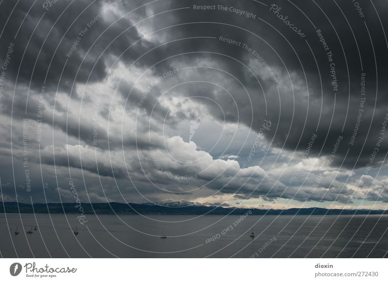 Stormy May Day Environment Nature Landscape Elements Water Sky Clouds Storm clouds Climate Weather Bad weather Wind Gale Alps Lakeside Lake Constance Navigation