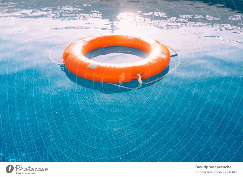 Lifesaver in the swimming pool lifesaver Swimming pool Lifebuoy Safety safe Float in the water Sunlight Help aid Buoy SOS Summer Emergency Safety (feeling of)