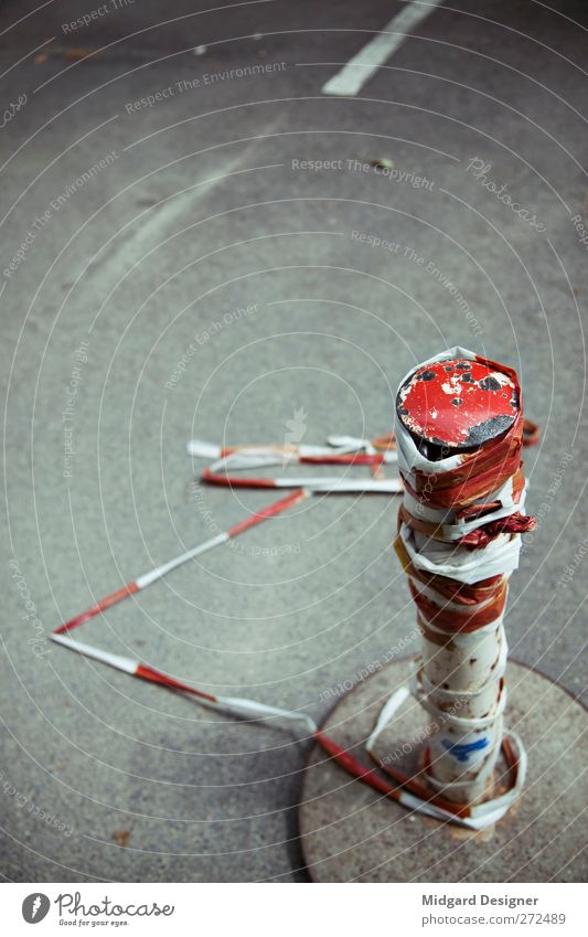 stand band stand Town Deserted Transport Gray Red Chaos Stress Barrier Street Concrete Maximum aperture Old Colour photo Subdued colour Exterior shot