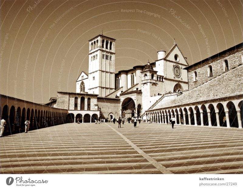 Assisi - Italy Tourist Attraction Europe Basilica Mediterranean Sepia Black & white photo