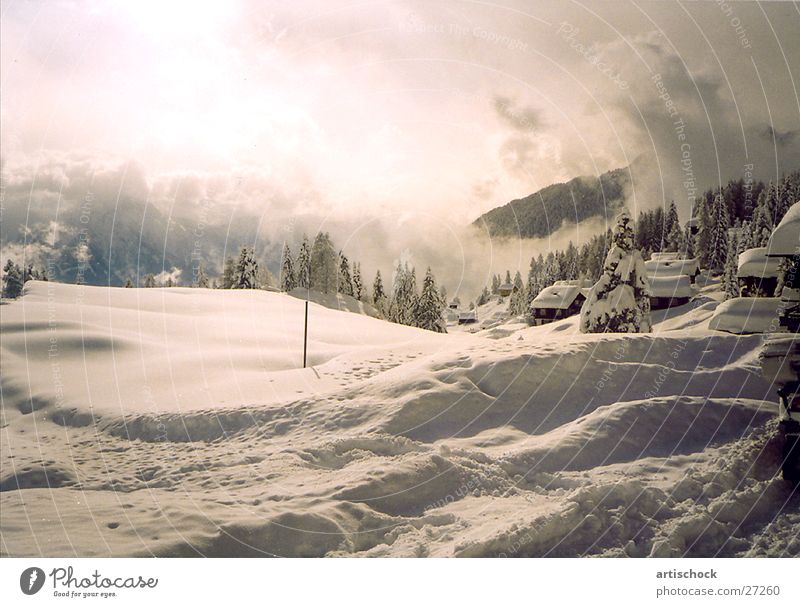 winter dream Moody Clouds Mountain Snow Dusk