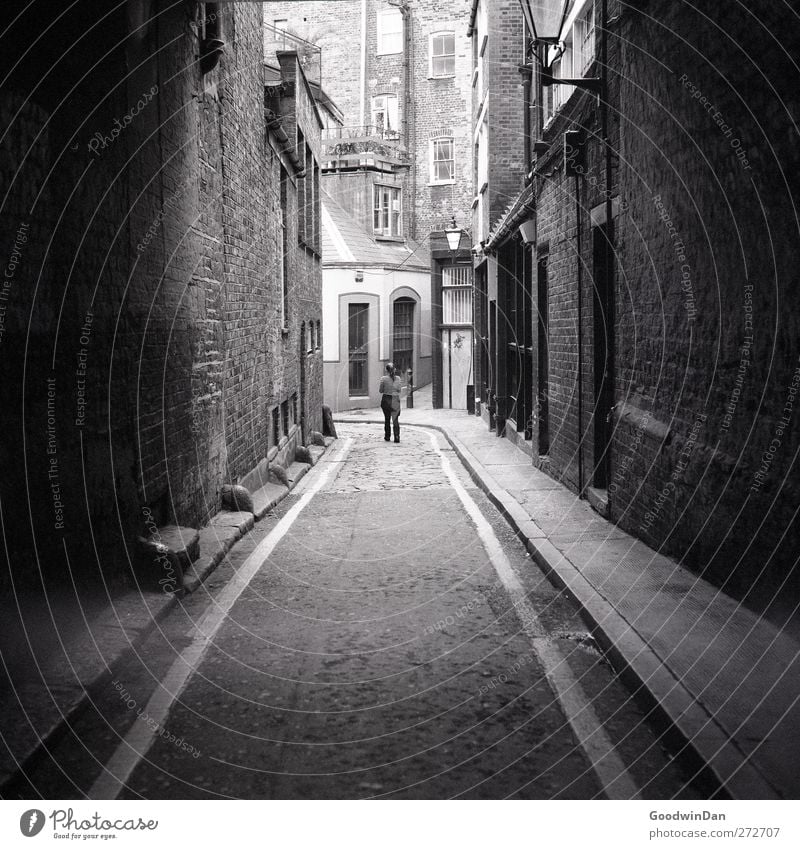 Just around the corner. London Capital city Downtown Old Beautiful Moody Black & white photo Exterior shot Day Light Shadow Contrast Deep depth of field