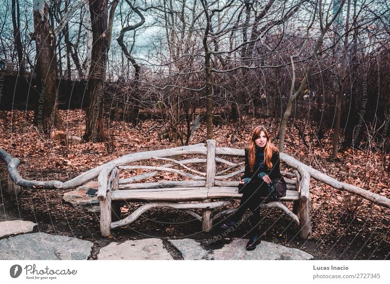 Girl at the Central Park in Manhattan, New York City Vacation & Travel Tourism Winter Garden Woman Adults Environment Nature Clouds Autumn Tree Grass Leaf