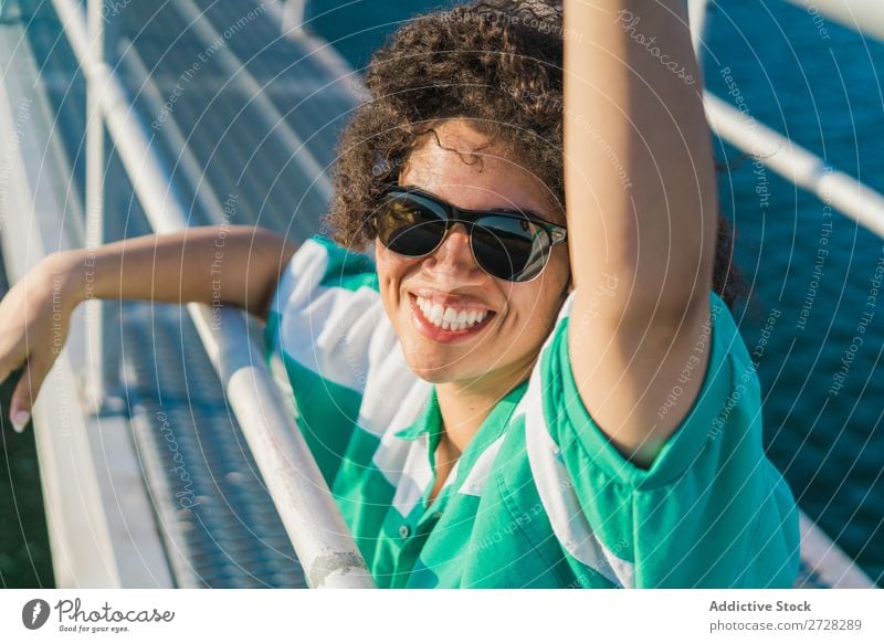 Beautiful woman on pier Woman Jetty Water Nature Youth (Young adults) Summer Ocean Sky Vacation & Travel Relaxation Lake Leisure and hobbies Human being