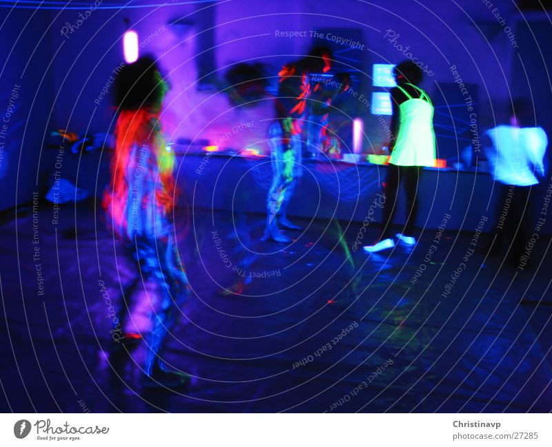 Trancedance1 Intoxication Bodypainting Party Light Neon light Multicoloured Night Night life Long exposure Dance Blue