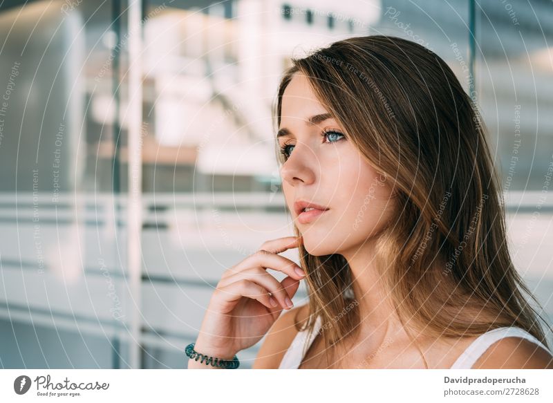 Close up portrait of a beautiful young woman Woman Portrait photograph Close-up Blonde Smiling Happy Face Girl Loneliness White Beautiful Youth (Young adults)