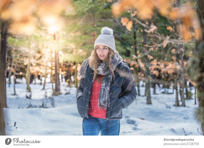 portrait Young pretty woman in winter in the snow Portrait photograph Winter Woman Snow Youth (Young adults) Happy Blonde Close-up Beautiful Girl Caucasian