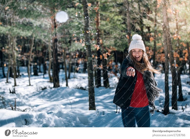 portrait Young pretty woman enjoying and playing with snow in winter Portrait photograph Winter Woman Playing having fun Snow Youth (Young adults) Happy Blonde