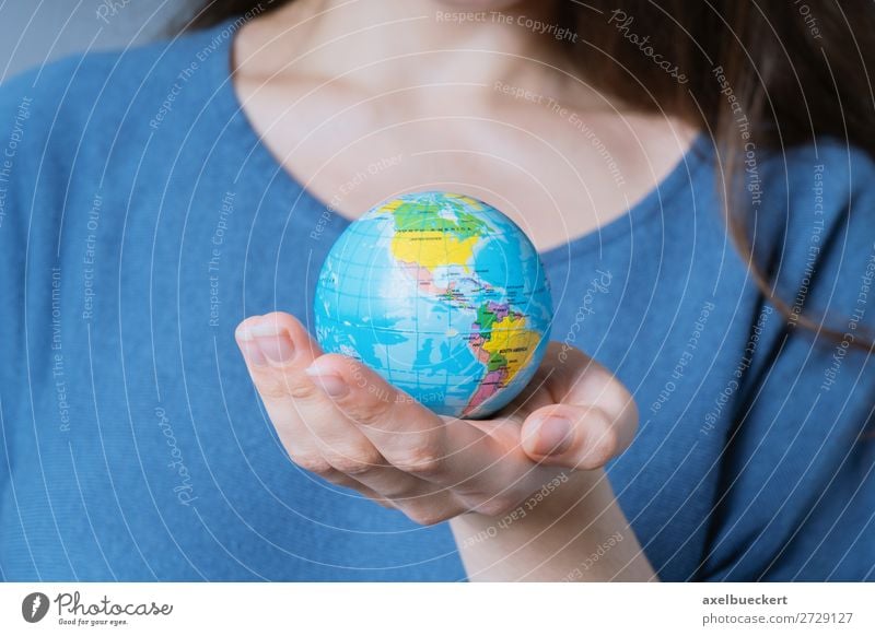 Woman holding globe in her hand Lifestyle Vacation & Travel Human being Feminine Young woman Youth (Young adults) Adults Hand 1 18 - 30 years Environment Earth