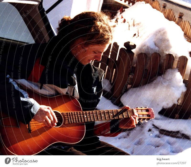 guitar and snow Winter Human being Music Guitar Snow Sun