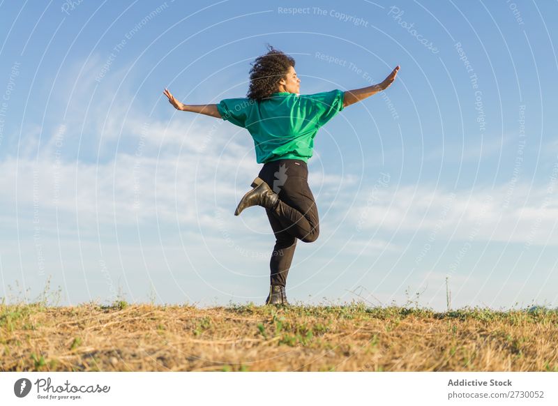 Woman posing in yoga pose Yoga Nature meditating Relaxation Landscape Practice Balance Energy hands apart Healthy Destination Concentrate Fitness Body