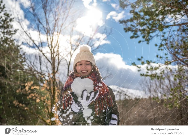 portrait Young pretty woman enjoying and playing with snow in winter Portrait photograph Winter Woman Playing having fun Snow Youth (Young adults) Happy Blonde