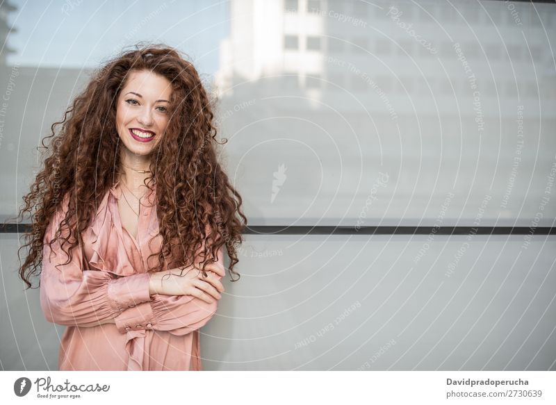 Portrait of a happy beautiful young redhead woman Woman Red-haired Smiling Portrait photograph Happy Face Beauty Photography Girl Ginger Curly Loneliness White