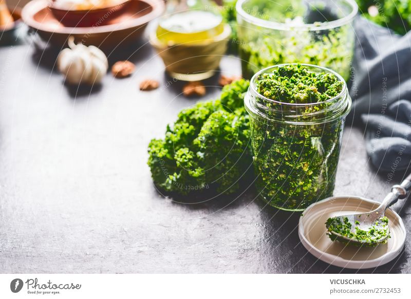 Green cabbage pesto in a jar Food Vegetable Nutrition Organic produce Vegetarian diet Diet Crockery Style Design Healthy Healthy Eating Kitchen Italien pesto