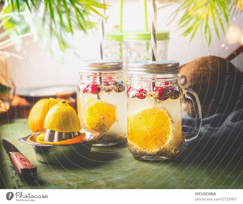 Chia seeds lemonade with lemon juice Food Fruit Beverage Cold drink Drinking water Lemonade Juice Lifestyle Style Design Healthy Healthy Eating Summer