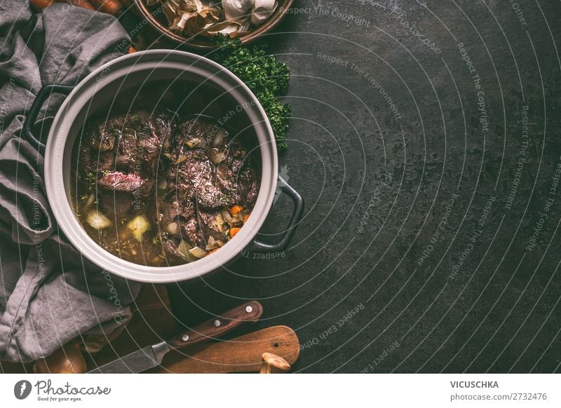 Slowly cooked cast-iron meat in a saucepan Food Meat Vegetable Soup Stew Nutrition Organic produce Crockery Pot Winter Design Background picture Cooking