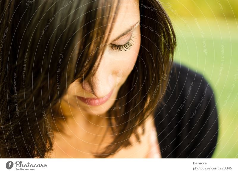 look down Woman Human being Young woman Close-up Face Skin Nature Natural Beautiful Attractive European Downward Sadness Grief Sensitive Delightful