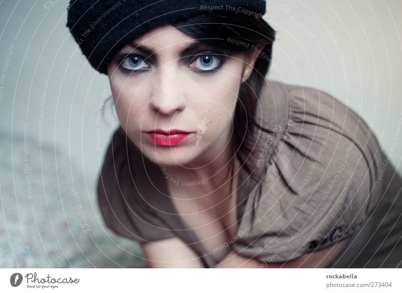 Woman with cap Feminine Young woman Youth (Young adults) 1 Human being 18 - 30 years Adults Fashion Black-haired Brunette Part Esthetic Eroticism pretty Thin